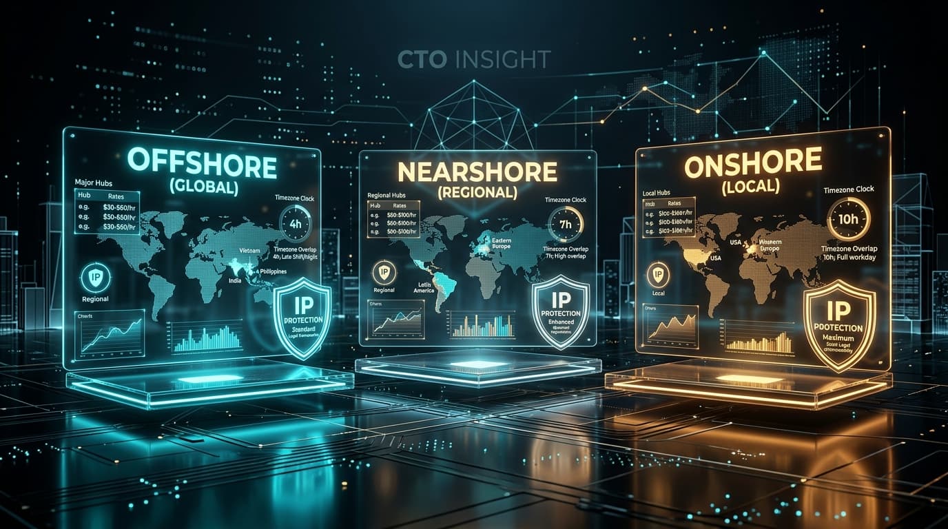 Offshore vs Nearshore vs Onshore Software Development: 2026 CTO Decision Matrix